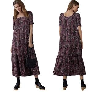 Anthropologie Maeve Lisabetta Maxi Midi Dress Floral Paisley Print Purple Small